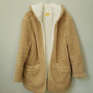 C&C California Sweater Womens Med Reversible Hooded Teddy Bear Long Jacket